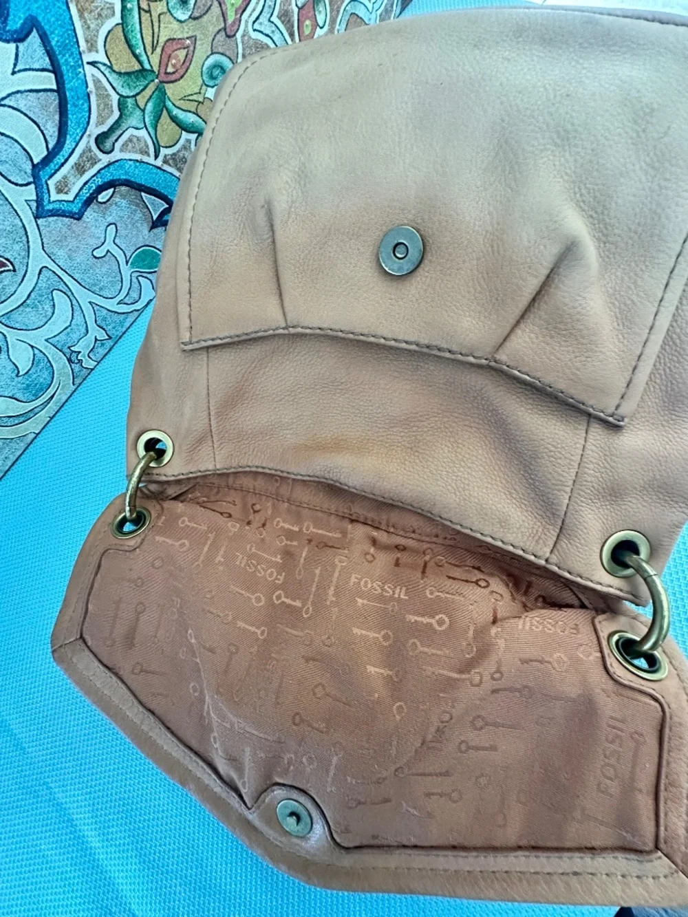 Fossil Taupe Leather Shoulder Flap Hobo